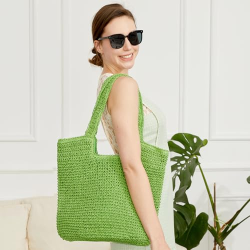 Straw Bag Beach Tote Handbag for Women Large Summer Woven Raffia Bag with Zipper