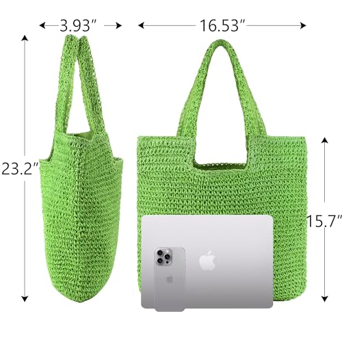 Straw Bag Beach Tote Handbag for Women Large Summer Woven Raffia Bag with Zipper