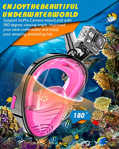 QingSong Full Face Snorkel Mask for Adults & Kids, Snorkeling Gear with Camera Mount, 180 Degree Panoramic View Snorkel Set Anti-Fog Anti-Leak