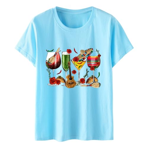 Womens Mexican Tops Funny Fiesta Party Graphic Printed Shirts Crewneck Short Sleeve T-Shirt Casual Beach Tee Blouse