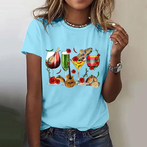 Womens Mexican Tops Funny Fiesta Party Graphic Printed Shirts Crewneck Short Sleeve T-Shirt Casual Beach Tee Blouse