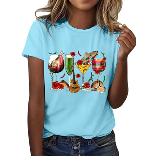 Womens Mexican Tops Funny Fiesta Party Graphic Printed Shirts Crewneck Short Sleeve T-Shirt Casual Beach Tee Blouse