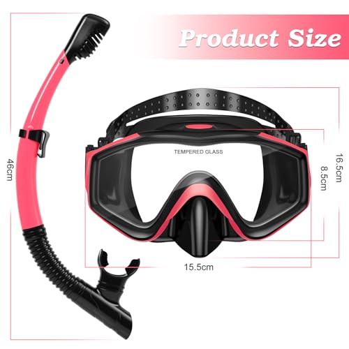 Snorkeling Gear for Adults, Dry Top Snorkel Mask Set 2 Pack Scuba Diving Mask Snorkel Gear Anti Fog Snorkeling Packages Tempered Glass Panoramic View