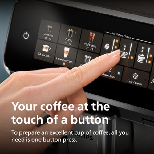 PHILIPS 3300 Series Fully Automatic Espresso Machine - LatteGo Milk System, 5 Coffee Varieties, Intuitive Touch Display, SilentBrew, 100% Ceramic Grinder, AquaClean Filter, Glossy Black (EP3341/50)