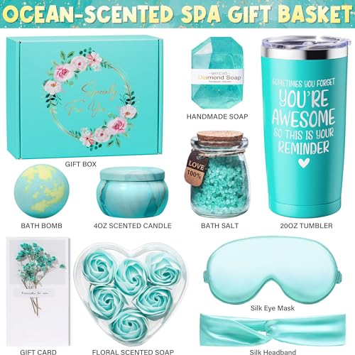 Birthday Gifts for Women Friendship, Ocean Relaxing Spa Gifts Basket for Women Self Care Gifts, Thank You Gifts Set Mothers Day Gifts for Mom Her Best Friend Sister Coworker Nurse Teacher Appreciation