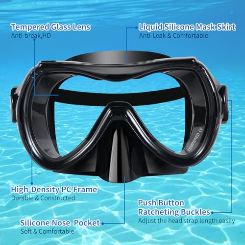 Snorkeling Gear for Adults, Snorkel Mask Adult Snorkel Set, Dry Top Snorkeling Gear for Adults, 180°Panoramic Wide View Anti-Fog Tempered Glass Scuba Diving Mask for Snorkeling Swimming Travel