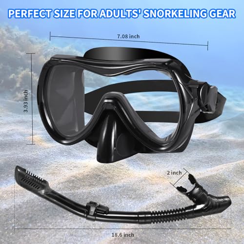 Snorkeling Gear for Adults, Snorkel Mask Adult Snorkel Set, Dry Top Snorkeling Gear for Adults, 180°Panoramic Wide View Anti-Fog Tempered Glass Scuba Diving Mask for Snorkeling Swimming Travel