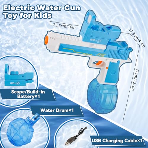 Water Gun for Boys Girls 3-6 Years, Water Squirt Toy with 425cc Drum Electric 32 FT Range Water Blaster Summer Outdoor Toy for Kids Age 5 6 7 8 Year Old (Blue)