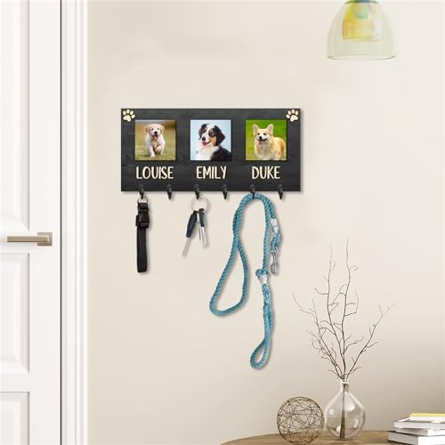 Personalized Photo Dog Leash Holder Custom Wooden Leash Hanger for Wall Dog Leash Rack Wall Mount Organizer Housewarming Birthday Home Decor Gifts for Pet Lovers(2 Dogs,5.7 * 11.8 inches)