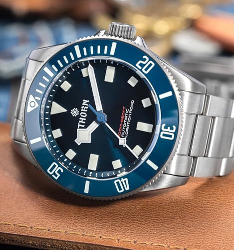 Thorn Watches for Men 39mm Titanium Dive Watch PT5000 Automatic Mechanical Sapphire Crystal Luminous 200M Water Resistant, SHY036 Blue