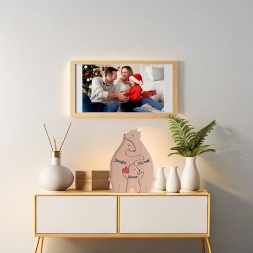 Custom Wooden Bears Family Puzzle with 2-8 Family Name - Family Decor for Mom Unique Wooden Decor Gift for Mom and Dad Mother's Day Father's Day Jigsaw Puzzles (Bear Jigsaw Puzzle)