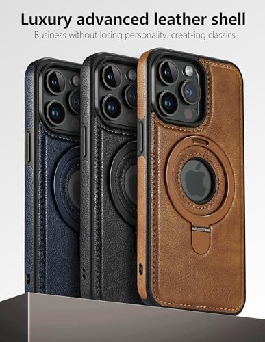 VAUSERDY Magnetic for iPhone 13 Pro Max Leather Case,Invisible Stand [Compatible with Magsafe] Slim Kickstand Phone Cove (Brown, iPhone 13 Pro Max)