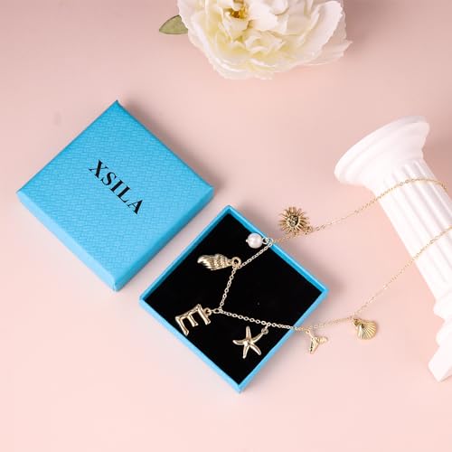 Gold Initial Charm Necklaces for Women Girls, Boho Surfer Beach Letter Necklace 14K Gold Plated A-Z Pendant Alphabet Choker Necklace Personalized Monogram Name Necklace Beach Jewelry for Women Gift