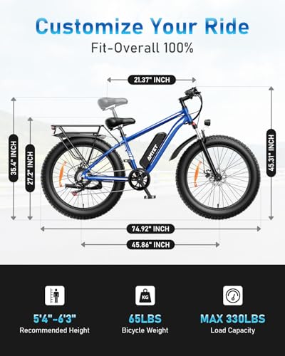 EB26 Electric Bike for Adults Peak 1500W Electric Bicycle 48V 15AH (720WH) Battery Electric Bike 26" Fat Tire Mountain 28mph 7 Speed Gears Dual Shock Absorber Electric Bike