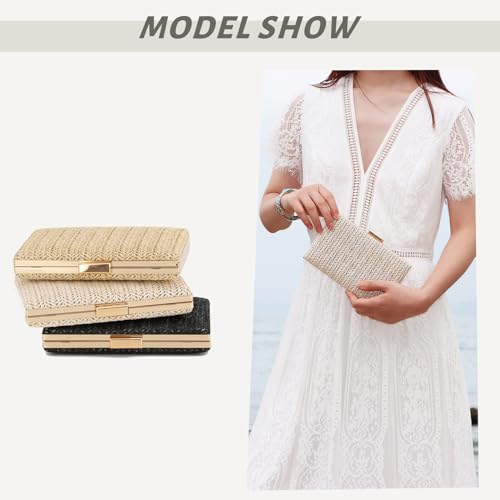 Straw Clutch Purse Raffia Rattan Summer Woven Beach Handbags for Women Vacation Travel 2024