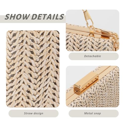 Straw Clutch Purse Raffia Rattan Summer Woven Beach Handbags for Women Vacation Travel 2024