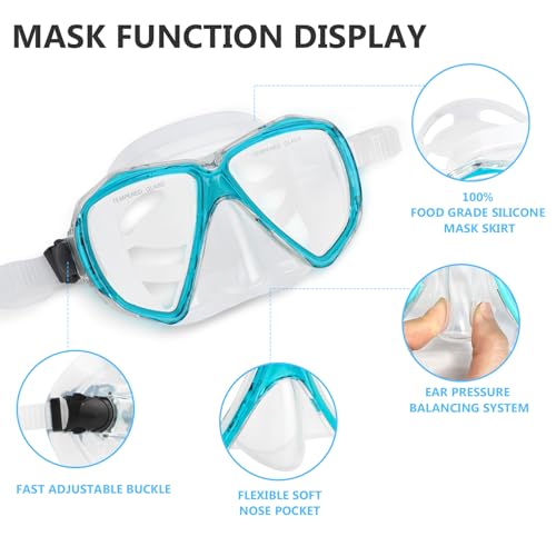 Snorkel Set Adult Snorkeling Gear Anti-Fog Panoramic Scuba Diving Mask and Dry Snorkel Tempered Glass Anti-Leak Snorkel Mask for Freediving, Snorkeling, Swimming