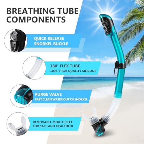 Snorkel Set Adult Snorkeling Gear Anti-Fog Panoramic Scuba Diving Mask and Dry Snorkel Tempered Glass Anti-Leak Snorkel Mask for Freediving, Snorkeling, Swimming