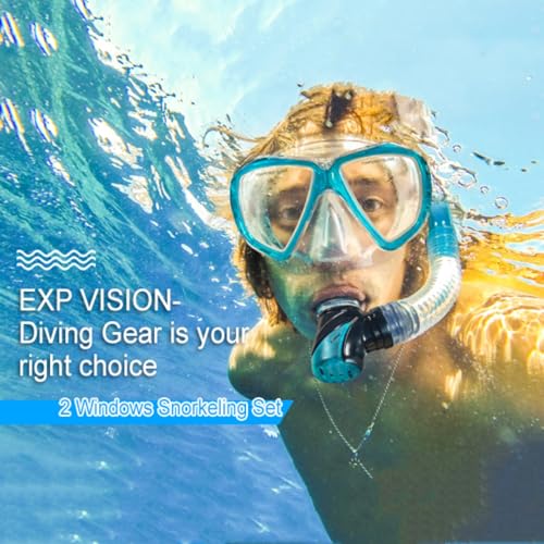 Snorkel Set Adult Snorkeling Gear Anti-Fog Panoramic Scuba Diving Mask and Dry Snorkel Tempered Glass Anti-Leak Snorkel Mask for Freediving, Snorkeling, Swimming