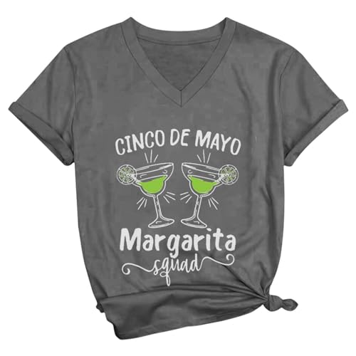 Cinco De Mayo Shirts for Women 2024 V Neck Short Sleeve Funny Cap Graphic Tees Casual Loose Mexican Festivals Tshirt