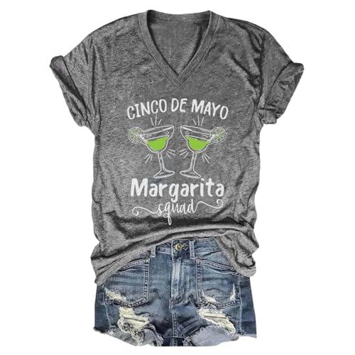 Cinco De Mayo Shirts for Women 2024 V Neck Short Sleeve Funny Cap Graphic Tees Casual Loose Mexican Festivals Tshirt