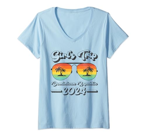 Womens Summer Sunglasses Girls Trip 2024 Dominican Republic Beach V-Neck T-Shirt