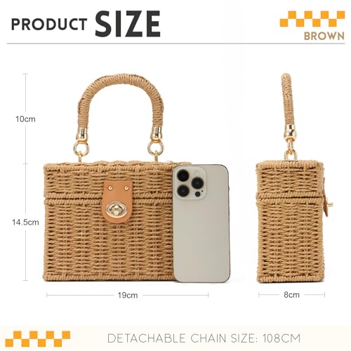 Oweisong Rattan Purse for Women Summer Straw Tote Handbag Woven Bakset Crossbody Bag Trendy Beach Top Handle Bag