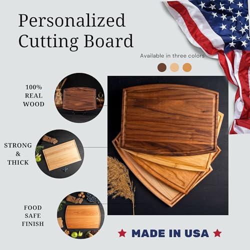 Personalized Cutting Board - Perfect Bridal Shower, Wedding, Housewarming Gift for New Home - Custom Walnut Wood Board for Kitchen - USA Made - Best Anniversary, Birthday, Christmas Present for Friend