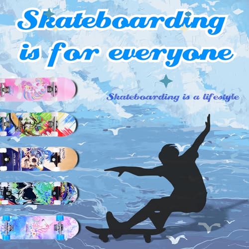 Skateboards for Beginners Kids Boys Girls Teens and Adults, 31 Inch Complete Standard Skateboards with 7-Layer Maple Double Kick Deck Unicorn and Skull Design