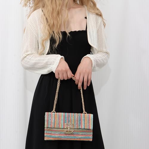 Ynport Straw Clutch Purses for Women Summer Woven Evening Handbags Wicker Rattan Envelope Wallet Chain Shoulder Bag 2024