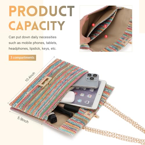 Ynport Straw Clutch Purses for Women Summer Woven Evening Handbags Wicker Rattan Envelope Wallet Chain Shoulder Bag 2024