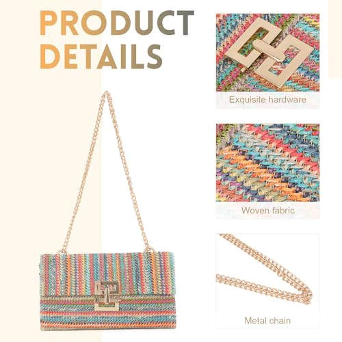 Ynport Straw Clutch Purses for Women Summer Woven Evening Handbags Wicker Rattan Envelope Wallet Chain Shoulder Bag 2024