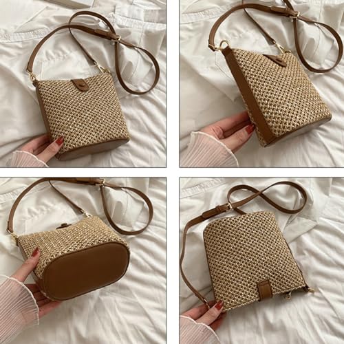 Straw Beach Bags For Women Rattan Purse Summer Straw Cross-body Bag Raffia Handbag Purses Shoulder Bag Small Bucket Bag 2024