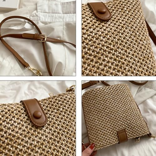 Straw Beach Bags For Women Rattan Purse Summer Straw Cross-body Bag Raffia Handbag Purses Shoulder Bag Small Bucket Bag 2024