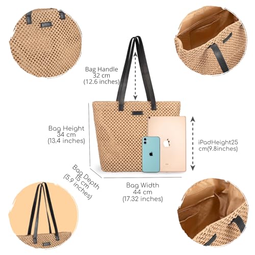 YXILEE Straw Bag for Women - Summer Beach Foldable Staw Tote Bag - Handmade Large Zipper Woven Shoulder Bags Pool for Summer