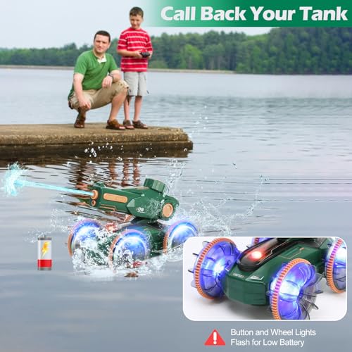 Toys for Kids 6-12 Remote Control Car Water Squirt Tank Gifts for Boys Girls 5-7 8 9 10 11 Year Old Amphibious RC Gesture Stunt Boat with Lights & Self-Dispensing Cool Outdoor Summer Beach Pool Toy