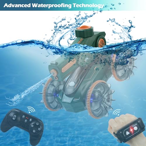 Toys for Kids 6-12 Remote Control Car Water Squirt Tank Gifts for Boys Girls 5-7 8 9 10 11 Year Old Amphibious RC Gesture Stunt Boat with Lights & Self-Dispensing Cool Outdoor Summer Beach Pool Toy