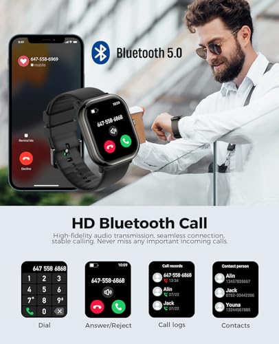 Smart Watch(Answer/Make Call), 1.96" AMOLED Smart Watches for Men with 100+ Sport Modes/Blood Pressure/Blood Oxygen/Heart Rate Monitor, IP68 Waterproof Fitness Tracker Compatible with iOS and Android