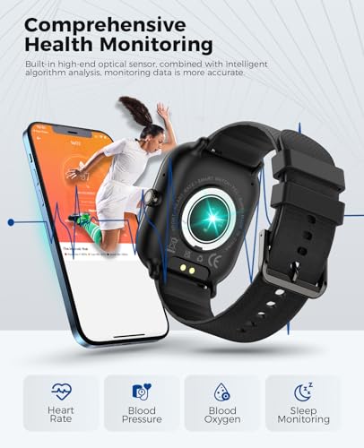 Smart Watch(Answer/Make Call), 1.96" AMOLED Smart Watches for Men with 100+ Sport Modes/Blood Pressure/Blood Oxygen/Heart Rate Monitor, IP68 Waterproof Fitness Tracker Compatible with iOS and Android