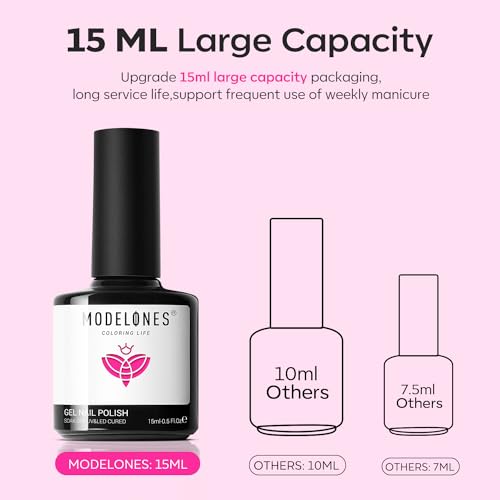 modelones Hot Pink Gel Nail Polish, 15ml Bright Pink Nails Gel Soak Off LED Nail U V LED Lamp Summer Gel Polish Nail Art Manicure Salon DIY Home Solid Gel 0.5Oz Gel Gift for Women