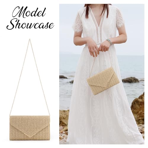 Straw Clutch Purse Raffia Rattan Summer Evening Bag Woven Beach Handbags for Women Wedding Vacation Travel Party 2024