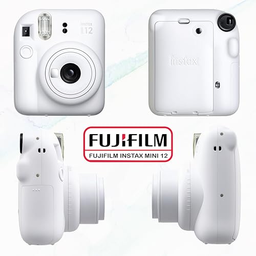 Fujifilm Instax Mini 12 Instant Camera Bundle with Fujifilm Instax Mini Instant Film Value Pack (60 Sheets) with Accessories Including Protective Case, Strap, Photo Album (Clay White)