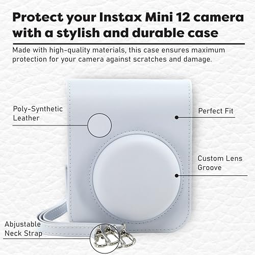 Fujifilm Instax Mini 12 Instant Camera Bundle with Fujifilm Instax Mini Instant Film Value Pack (60 Sheets) with Accessories Including Protective Case, Strap, Photo Album (Clay White)