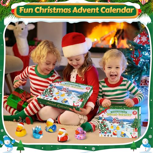 ZIZZ Advent Calendar 2024 Christmas Rubber Ducks - 24 Days Christmas Countdown Calendar Gifts for Kids Girl Boy Holiday Fun Duck Bath Toy for Toddler Baby Kids Party Favors Xmas Surprise Gift Idea