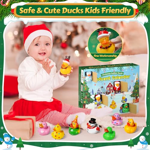 ZIZZ Advent Calendar 2024 Christmas Rubber Ducks - 24 Days Christmas Countdown Calendar Gifts for Kids Girl Boy Holiday Fun Duck Bath Toy for Toddler Baby Kids Party Favors Xmas Surprise Gift Idea