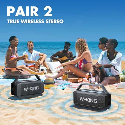 W-KING Bluetooth Speaker, 80W PEAK IPX6 Waterproof Loud Portable Bluetooth Speaker Wireless with 2 Full-Range Drivers/Rich Bass,2 Pairing/30H/U-Disk/TF Card/AUX/EQ, Party Boombox Outdoor Large Speaker