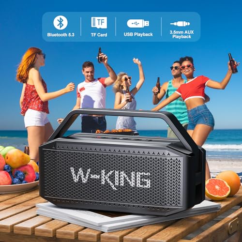 W-KING Bluetooth Speaker, 80W PEAK IPX6 Waterproof Loud Portable Bluetooth Speaker Wireless with 2 Full-Range Drivers/Rich Bass,2 Pairing/30H/U-Disk/TF Card/AUX/EQ, Party Boombox Outdoor Large Speaker