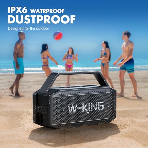 W-KING Bluetooth Speaker, 80W PEAK IPX6 Waterproof Loud Portable Bluetooth Speaker Wireless with 2 Full-Range Drivers/Rich Bass,2 Pairing/30H/U-Disk/TF Card/AUX/EQ, Party Boombox Outdoor Large Speaker