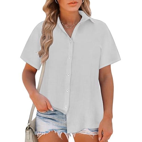 Ceboyel Women Button Down Shirts Trendy Cotton Linen Summer Tops Short Sleeve Gauze Shirt Blouses 2024 Dressy Causal Clothes