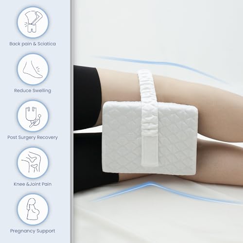 Kehangte Knee Pillow for Side Sleepers,Knee Pillow,Leg Pillow for Side Sleeping,Memory Foam Support Ergonomic Pillow with Cover and Adjustable Straps,Smooth Spine Alignment Pillow,White/Gray